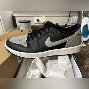 air jordan 1 lowg unisex shoes. new with tags, still in the box. black and gray.